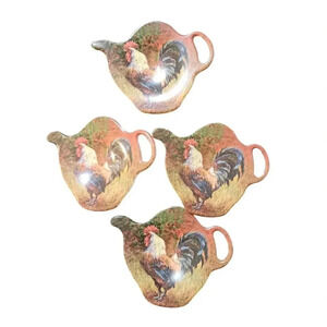 Melamine Rooster Tea Bag Holder Set Of 4 Caddy Trinket Dish Spoon Rest Country
